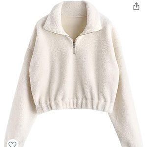 Zaful cropped half zip fur sweatshirt